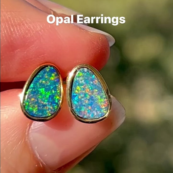 Beautiful Opal Earrings Set In 14K Solid Yellow Gold