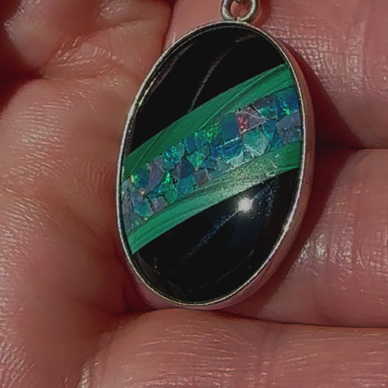 Elegant handmade Australian opal and malachite pendant