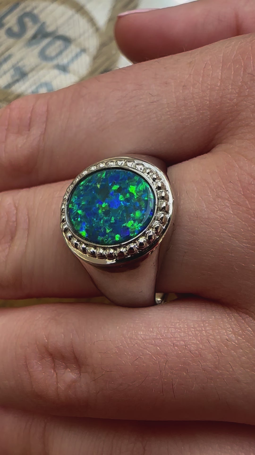 Beautiful Unisex Australian Opal and Sterling Silver Ring Size V