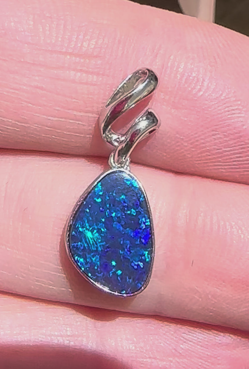 blue green opal pendant set in sterling silver