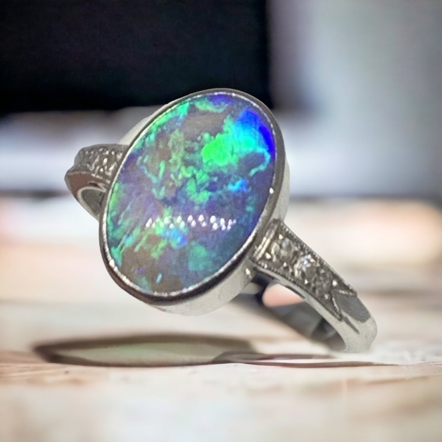 Black Opal ring with Diamonds - Opal Essence Wholesalers 