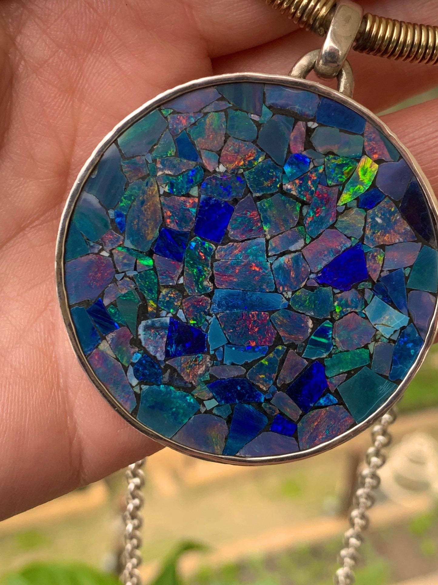 Opal Mosaic Pendant on Sterling Silver Chain - Opal Essence Wholesalers 
