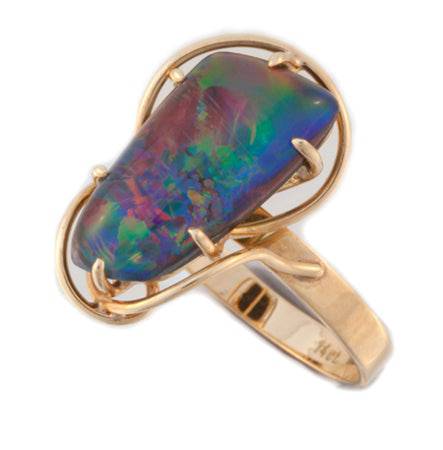 Stunning Opal Triplet Ring 14k Yellow Gold