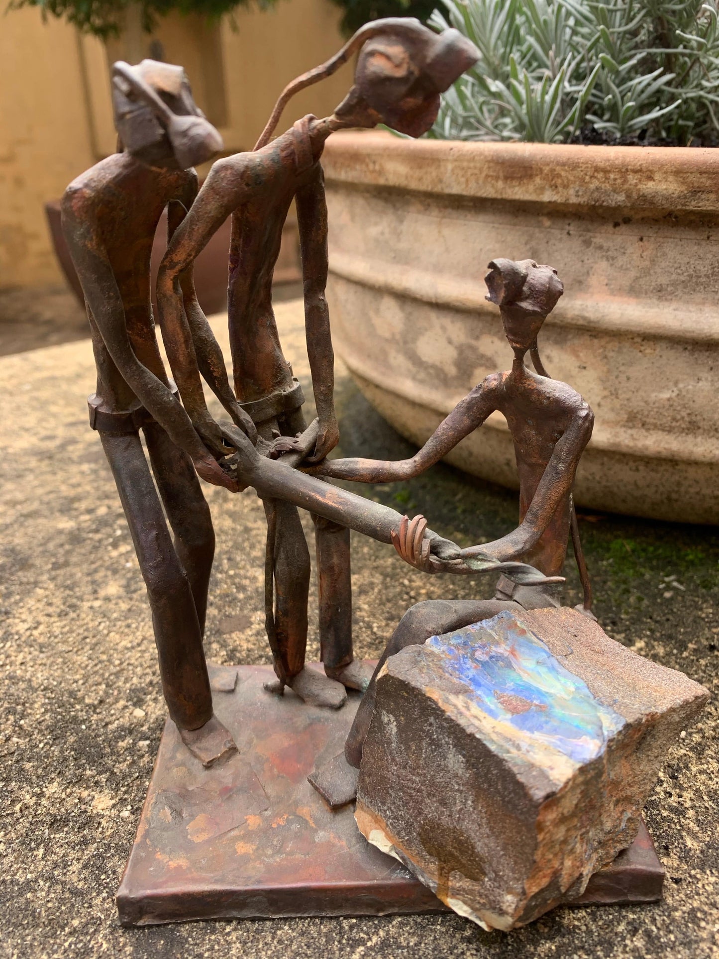 Opal miners sculpture ‘ Drilling for opal’ - Opal Essence Wholesalers 