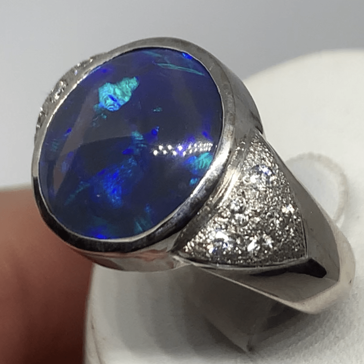Black Opal and Diamond Ring 18k Gold - Opal Essence Wholesalers 
